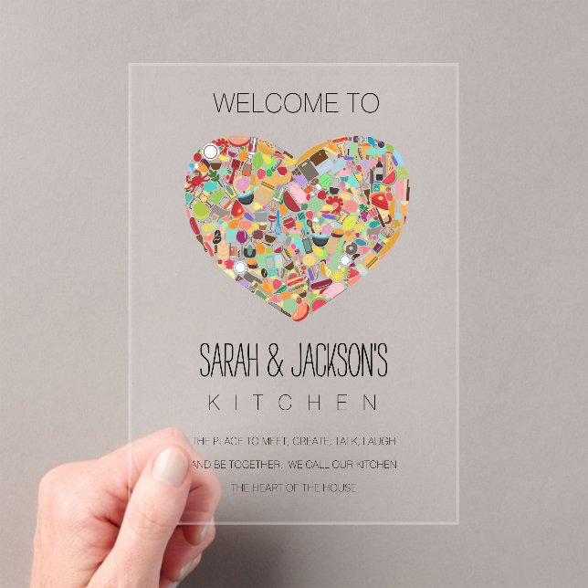 Invitations En Acrylique CLEAR Food Love Heart Kitchen Welcome Sign (In situ (ordinateur de poche))