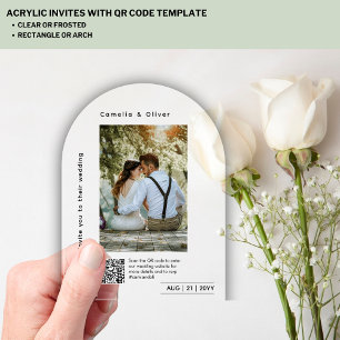 Invitations En Acrylique CLEAR PHOTO Mariage Enregistrer Date Moderne QR Co