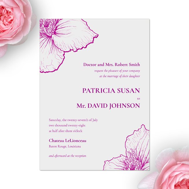 Invitations En Acrylique Clematis Violet Tirée Florale Ligne Classic Mariag (Créateur téléchargé)