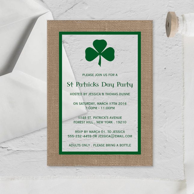Invitations En Acrylique Clover vert & Burlap St. Patrick's Day (Créateur téléchargé)