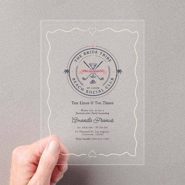 Invitations En Acrylique Club de golf social de plage pour enterrement de v (In situ (ordinateur de poche))
