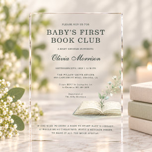 Invitations En Acrylique Club de lecture pour bébé Fleur sauvage Baby Showe
