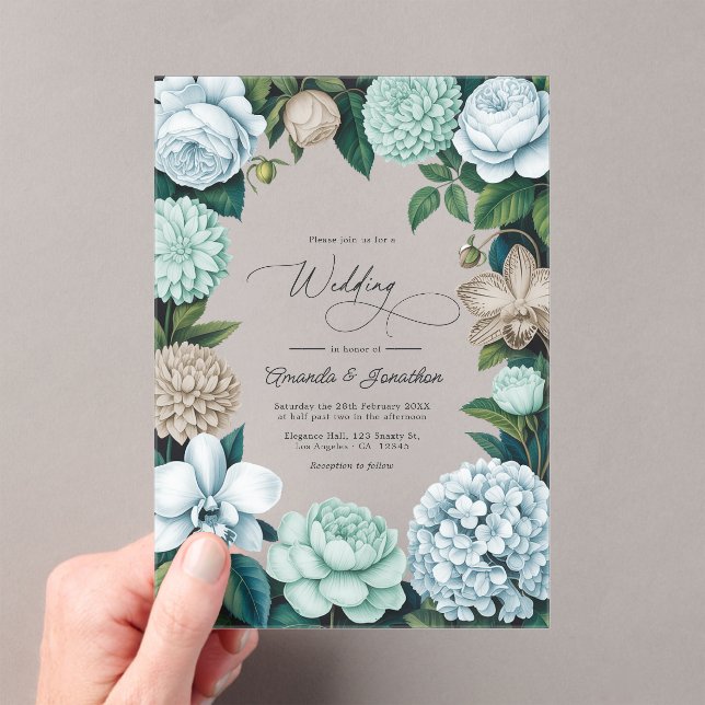 Invitations En Acrylique Coastal Fog/Seafoam Tint & Driftwood Beige Wedding (In situ (ordinateur de poche))