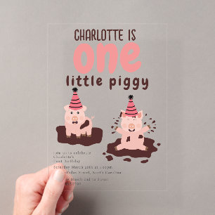 Invitations En Acrylique Cochon Jouant dans la Boue Petit Cochon Premier 1e