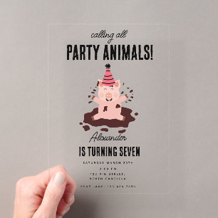 Invitations En Acrylique Cochons Jouant dans la Ferme de Cochons Fêtant un