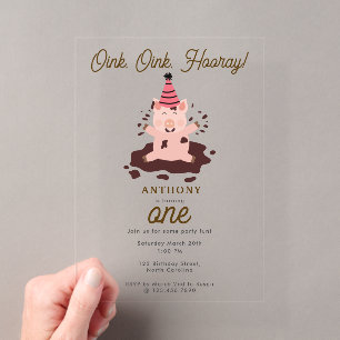 Invitations En Acrylique Cochons mignons jouant dans les animaux de la ferm
