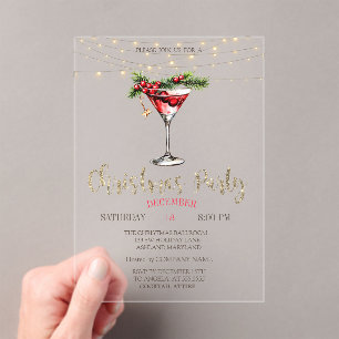 Invitations En Acrylique Cocktail élégant, String Lights Gold Christmas