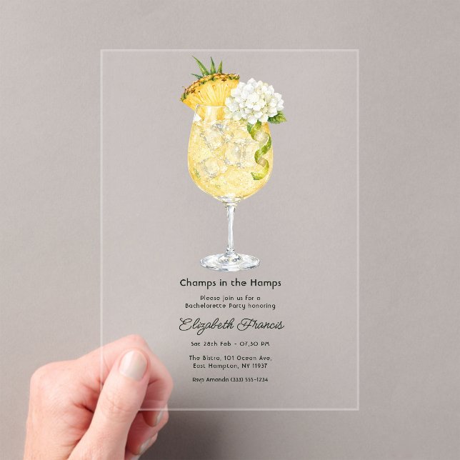 Invitations En Acrylique Cocktail Tropical de l'Ananas Bachelorette Hampton (In situ (ordinateur de poche))
