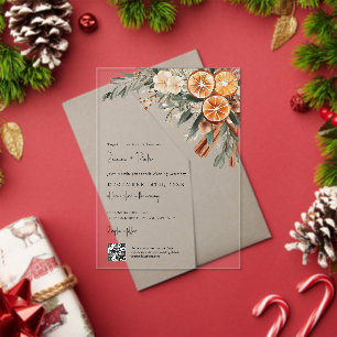 Invitations En Acrylique Code QR de mariage bohème hivernal RSVP tout-en-un