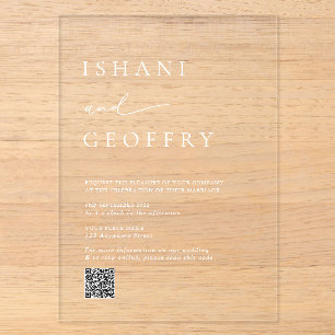 Invitations En Acrylique Code QR de mariage transparent minimaliste élégant