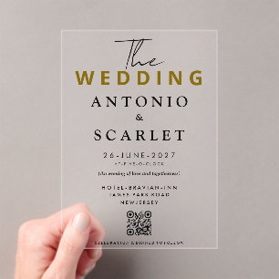 Invitations En Acrylique Code QR Esthétique de Mariage Élégant et Minimalis