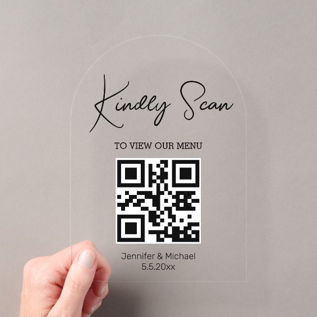 Invitations En Acrylique code QR minimal menu numérique arche de mariage  (In situ (ordinateur de poche))