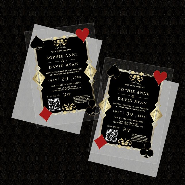 Invitations En Acrylique Code QR Moderne Art Déco Mariage Soirée de Casino (Créateur téléchargé)