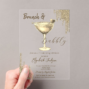 Invitations En Acrylique Cœur de cocktail en or avec gouttes de paillettes