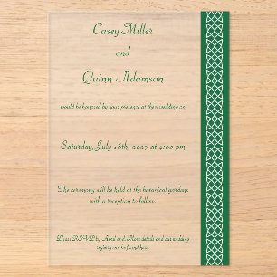 Invitations En Acrylique Cœur de Tissage Celtique en Vert Acrylique de Mari