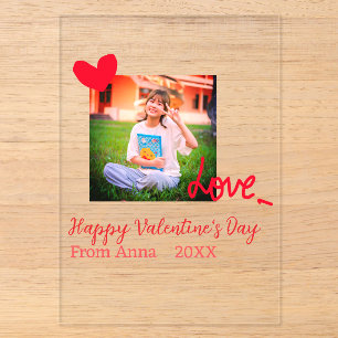 Invitations En Acrylique Cœur rouge amour joyeuse Saint-Valentin ajouter ph