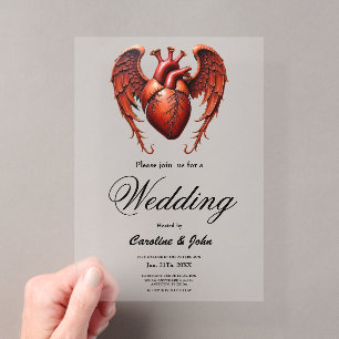 Invitations En Acrylique Cœur Rouge Gothique avec Roses – Dark Romantic
