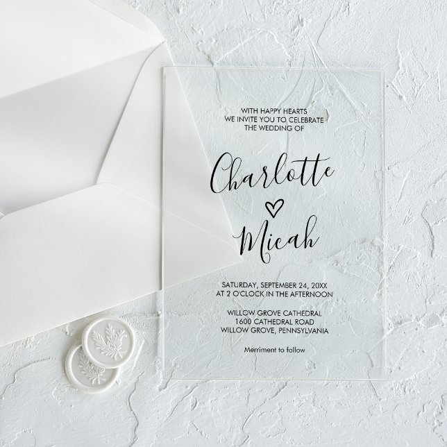 Invitations En Acrylique Coeur tiré à la main Romantique Moderne Simple Mar (Hand Drawn Heart Romantic Modern Simple Wedding Acrylic Invitations)