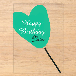 Invitations En Acrylique Cœur vert joyeux anniversaire ballon blanc noir en