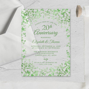 Invitations En Acrylique Cœurs Aquarelle Verte 20e Anniversaire de Mariage