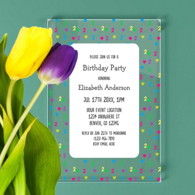 Invitations En Acrylique Coeurs arc-en-ciel 2e anniversaire (Créateur téléchargé)