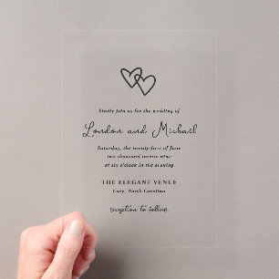 Invitations En Acrylique Cœurs dessinés à la main Doodle Mariage Moderne