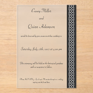 Invitations En Acrylique Cœurs Tissage Celtique en Acrylique Noir Mariage