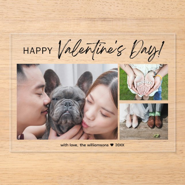 Invitations En Acrylique Collage Family Photo Brush Script Saint-Valentin (Recto)