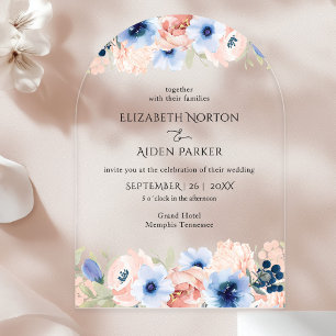 Invitations En Acrylique Collection de Mariages bleu Peach