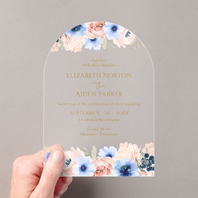 Invitations En Acrylique Collection de Mariages bleu Peach (In situ (ordinateur de poche))