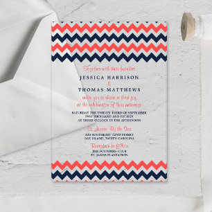 Invitations En Acrylique Collection Mariage moderne Chevron Marine & Coral