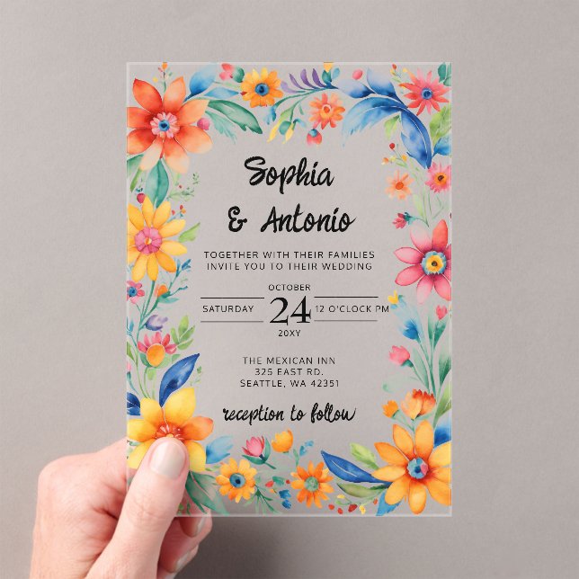 Invitations En Acrylique Coloré mexicain Floral Fiesta Mariage (In situ (ordinateur de poche))