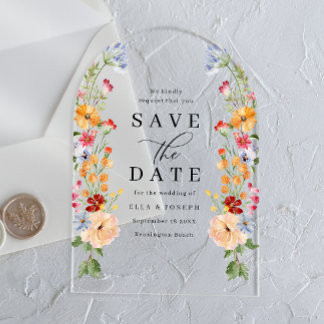 Invitations En Acrylique Colorful Bold Wildflower Wedding Save The Date