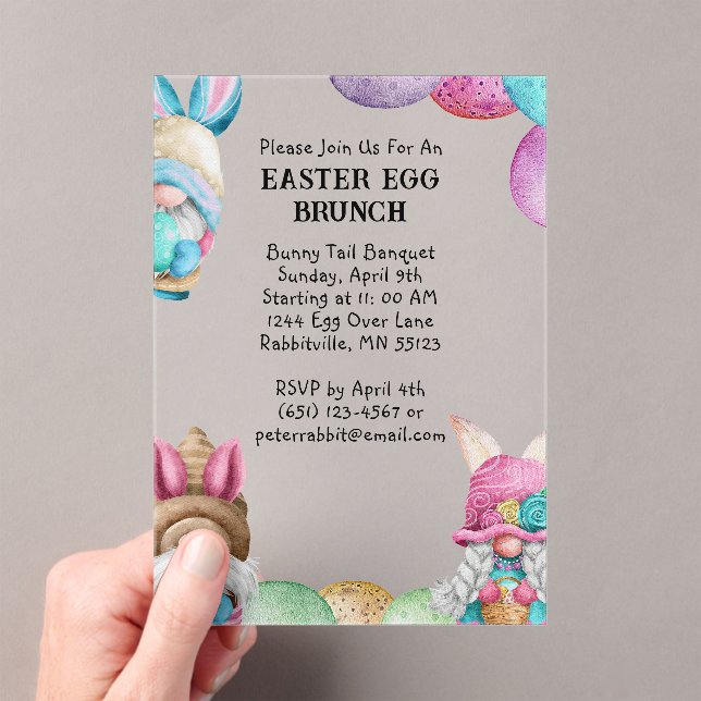 Invitations En Acrylique Colorful Bunny Gnomes & Eggs Easter Brunch (In situ (ordinateur de poche))