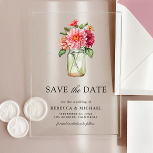 Invitations En Acrylique Colorful Dahlia Mason Jar Mariage Enregistrer la d