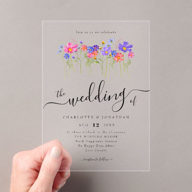 Invitations En Acrylique Colorful Vibrant Bold Boho Wildflower Wedding (In situ (ordinateur de poche))