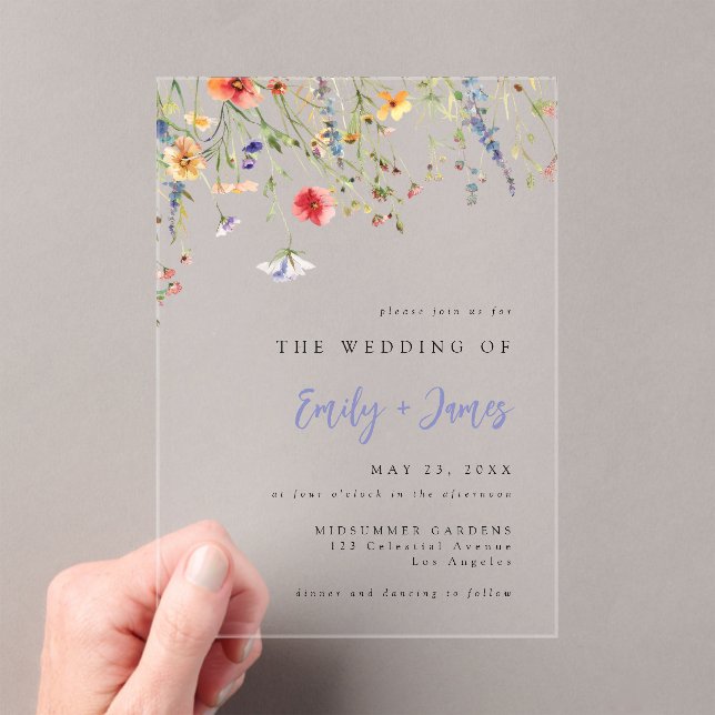 Invitations En Acrylique Colorful Watercolor Floral Wedding (In situ (ordinateur de poche))
