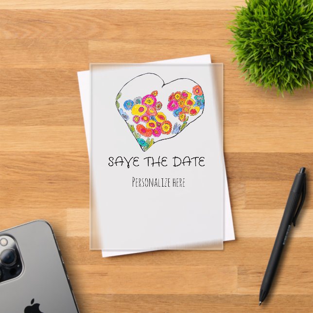 Invitations En Acrylique Colorful Whimsical Heart Save the Date (Insitu (Carte d'invitation))