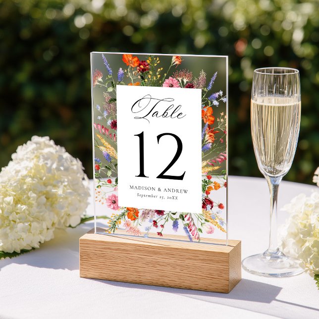 Invitations En Acrylique Colorful Wildflower Acrylic Wedding Table Number (Créateur téléchargé)