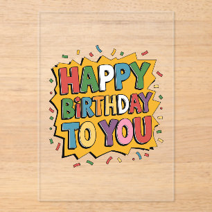 Invitations En Acrylique Comic Burst Joyeux Anniversaire