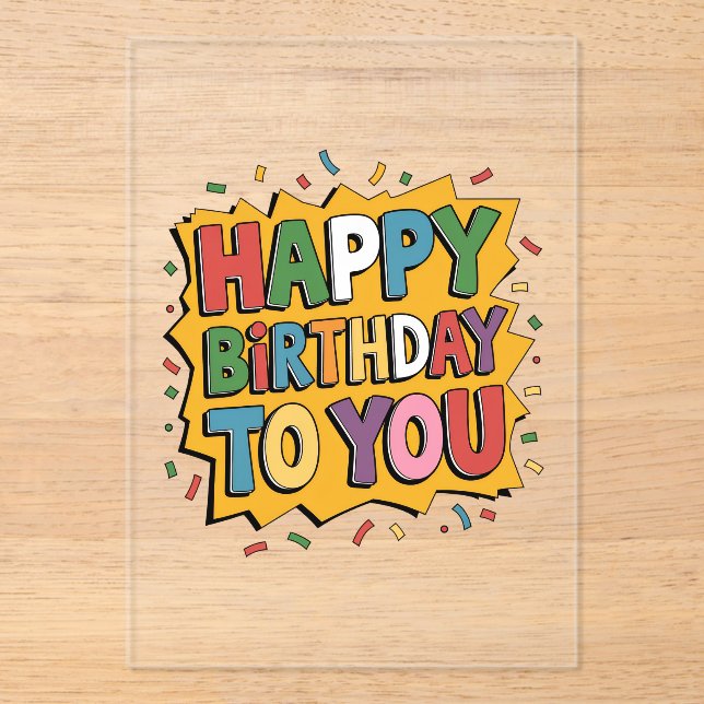 Invitations En Acrylique Comic Burst Joyeux Anniversaire (Recto)