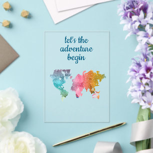 Invitations En Acrylique Commençons l'aventure Carte du monde géométrique