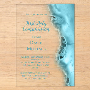Invitations En Acrylique communion solennelle agate sarcelle