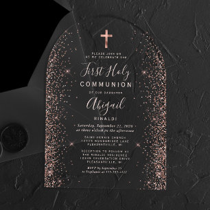 Invitations En Acrylique Communion solennelle arche de texte rose gold glit