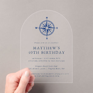 Invitations En Acrylique Compas nautique élégant pour fête d'anniversaire a