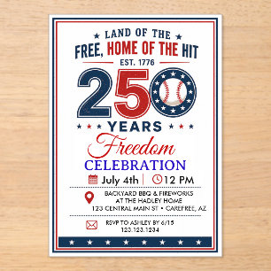 Invitations En Acrylique Conception de baseball USA Terre de liberté 250 an