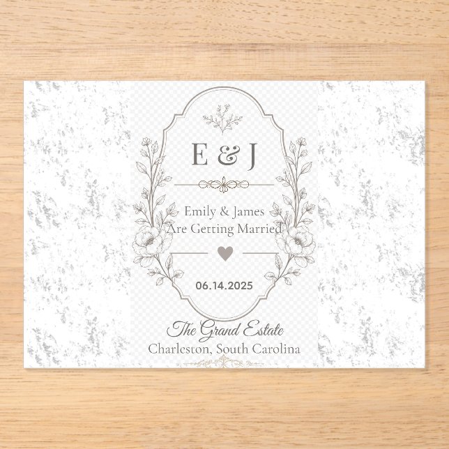 Invitations En Acrylique Conception de célébration de mariage romantique de (Recto)