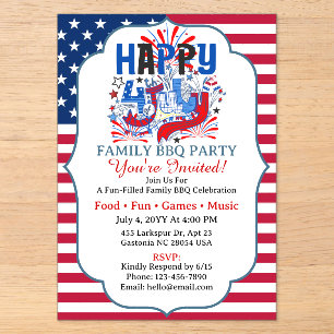Invitations En Acrylique Conception de célébration patriotique du 4 juillet