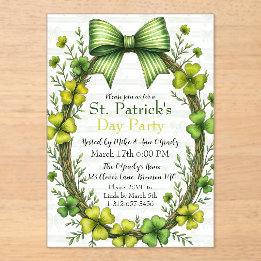 Invitations En Acrylique Conception de fête de la Saint-Patrick Clover & Bo