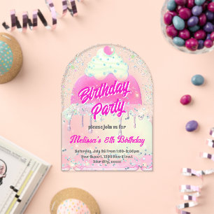Invitations En Acrylique conception de gros gâteau pour fête d'anniversaire